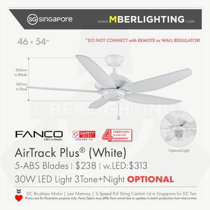 AIRTRACK PLUS 5-Blades Drop-Rod Ceiling Fan WHITE
