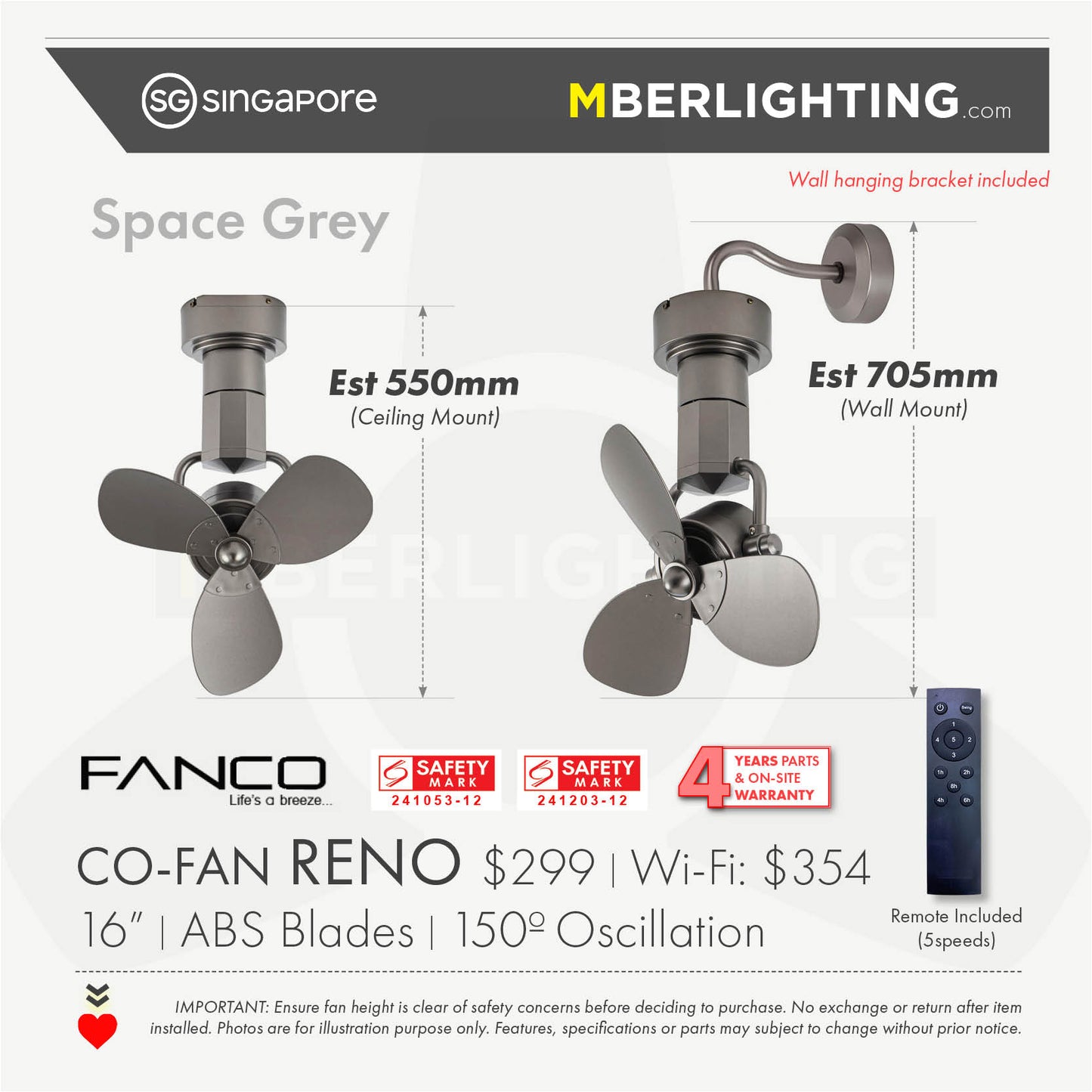 RENO Corner Fan SPACE GREY