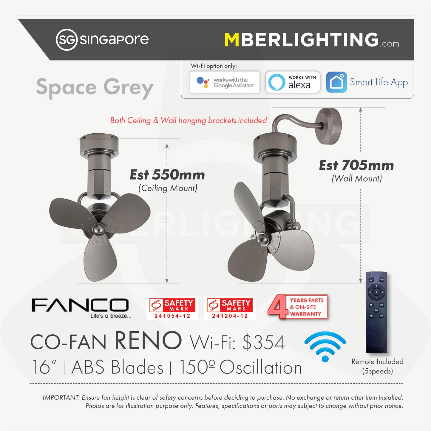 RENO Corner Fan SPACE GREY