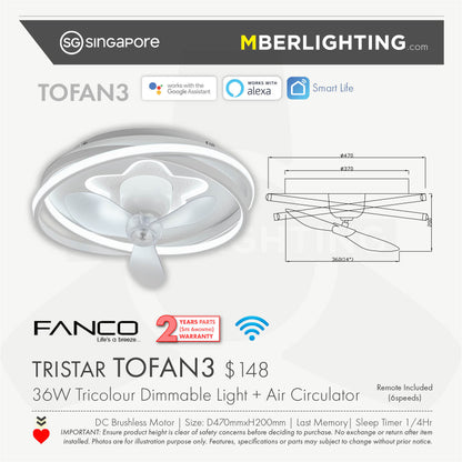 TRISTAR TOFAN-3 Ceiling Light with Air Circulator
