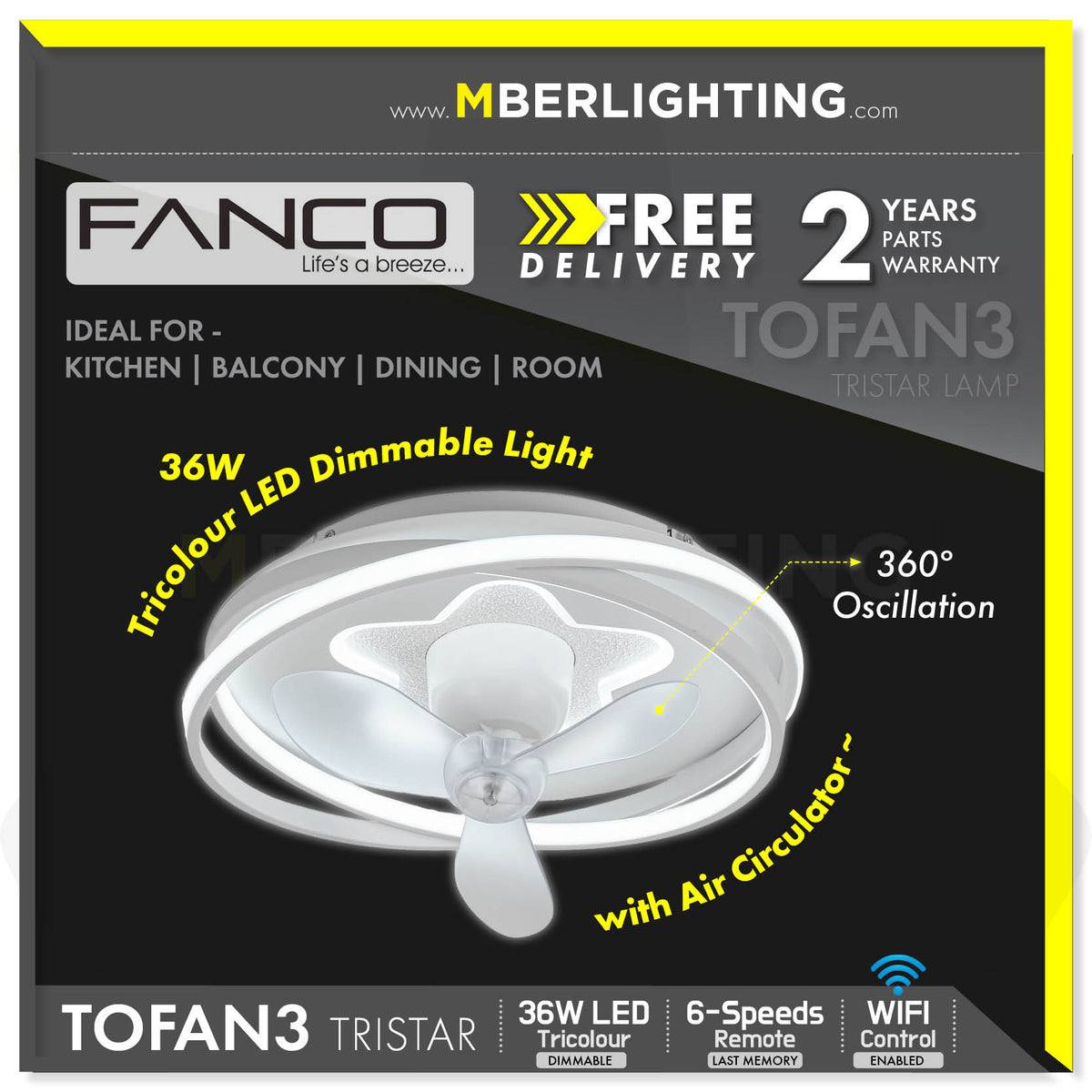 TRISTAR TOFAN-3 Ceiling Light with Air Circulator