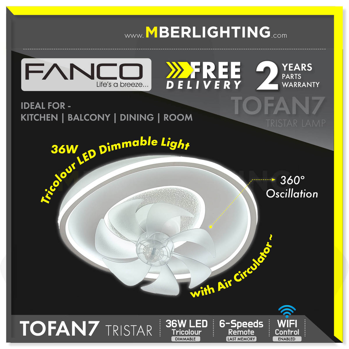 TRISTAR TOFAN-7 Ceiling Light with Air Circulator