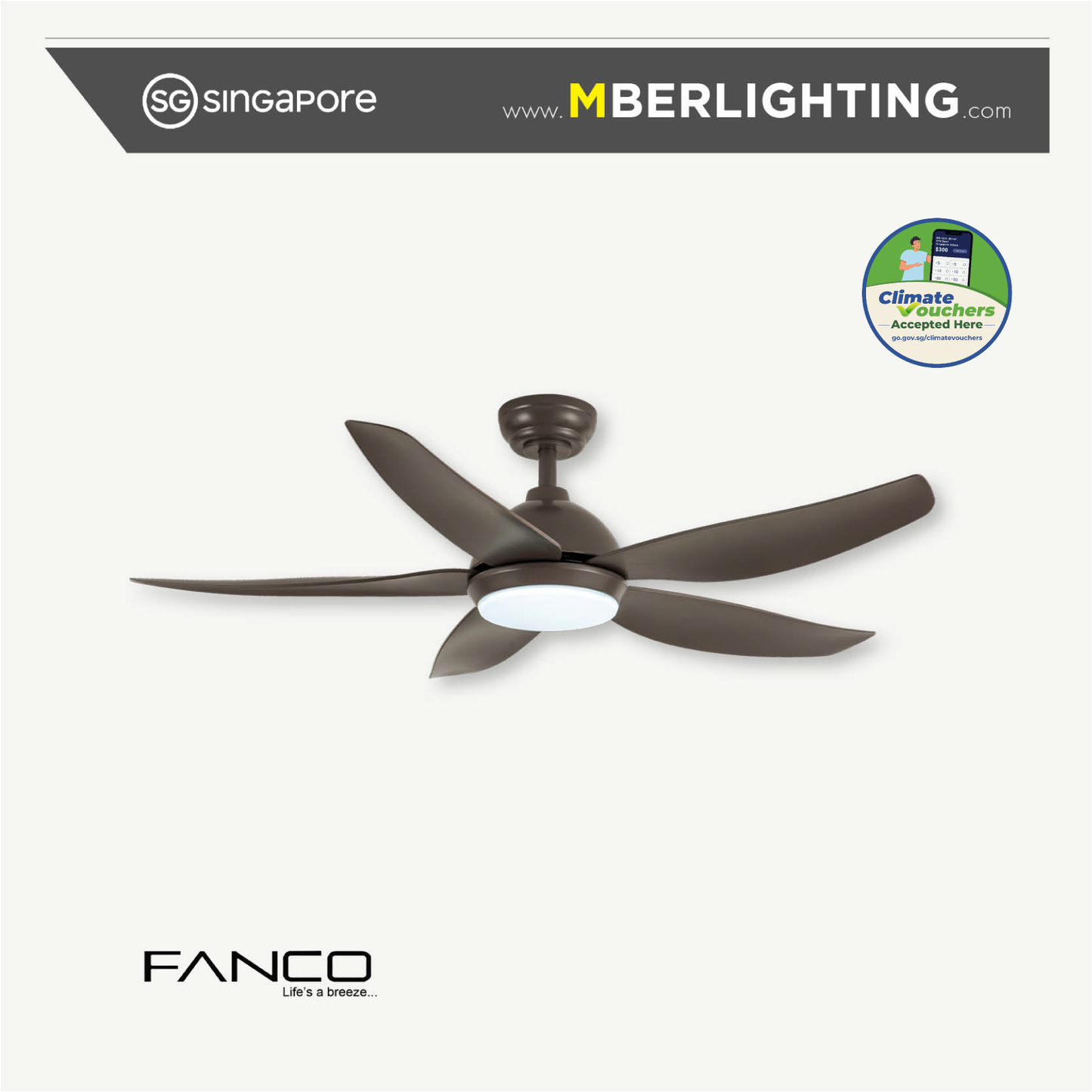 GALAXY5 5-Blades Drop-Rod Ceiling Fan MOCHA