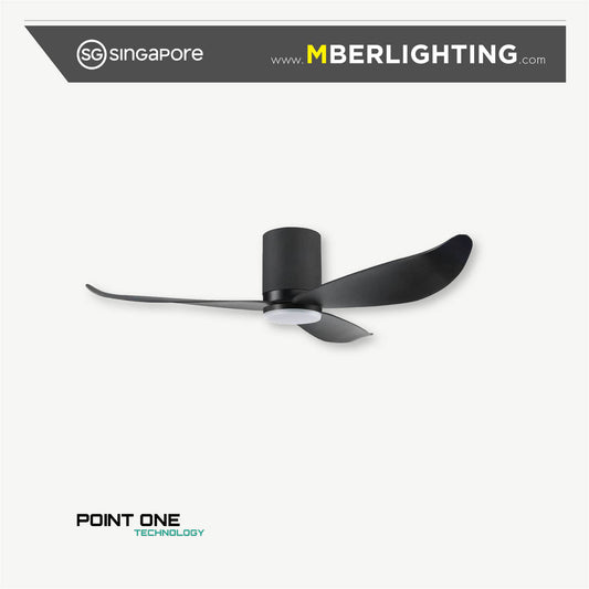 GUST 01 3-Blades Hugger Ceiling Fan BLACK with Light