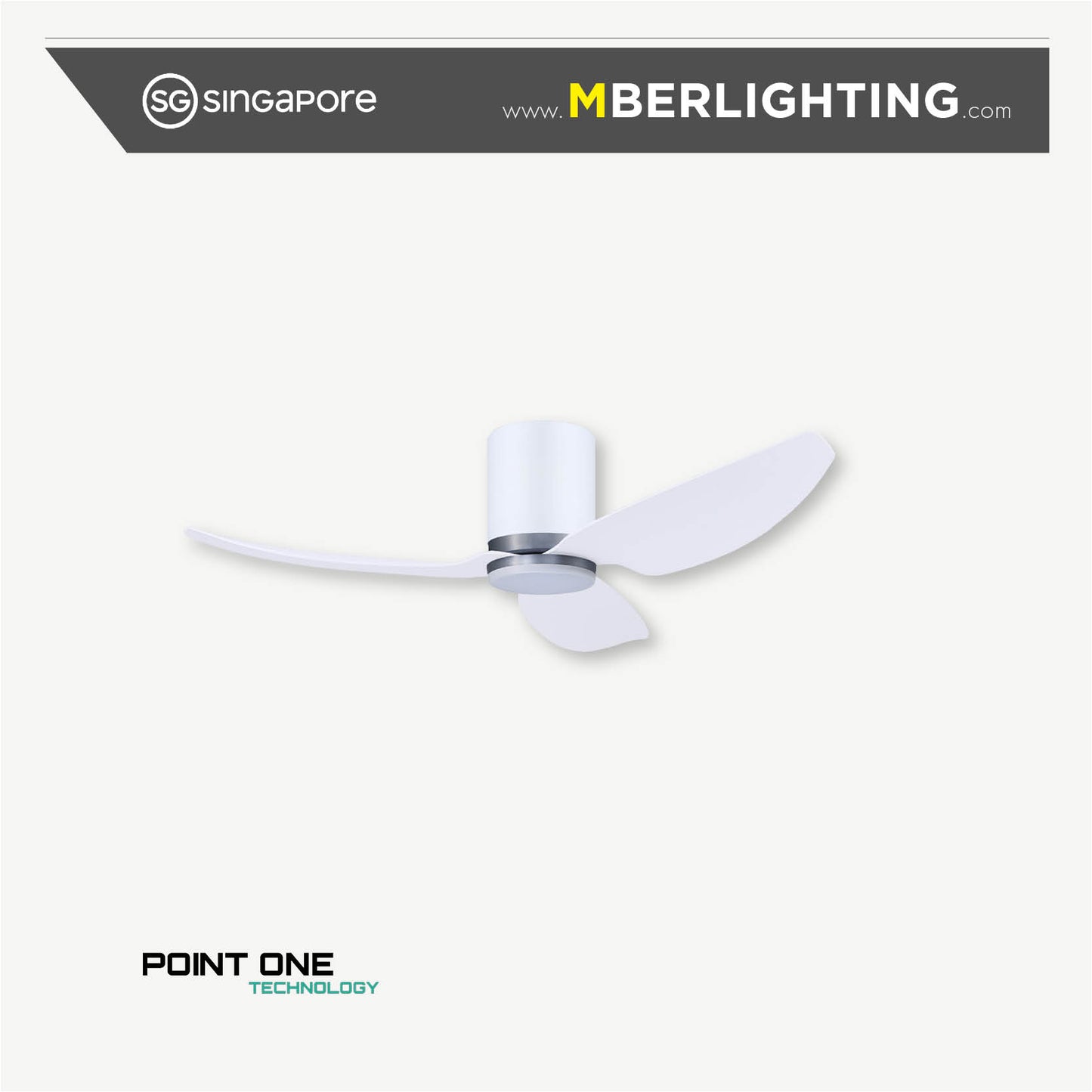 GUST PURESPEED 3-Blades Hugger Ceiling Fan WHITE with Light