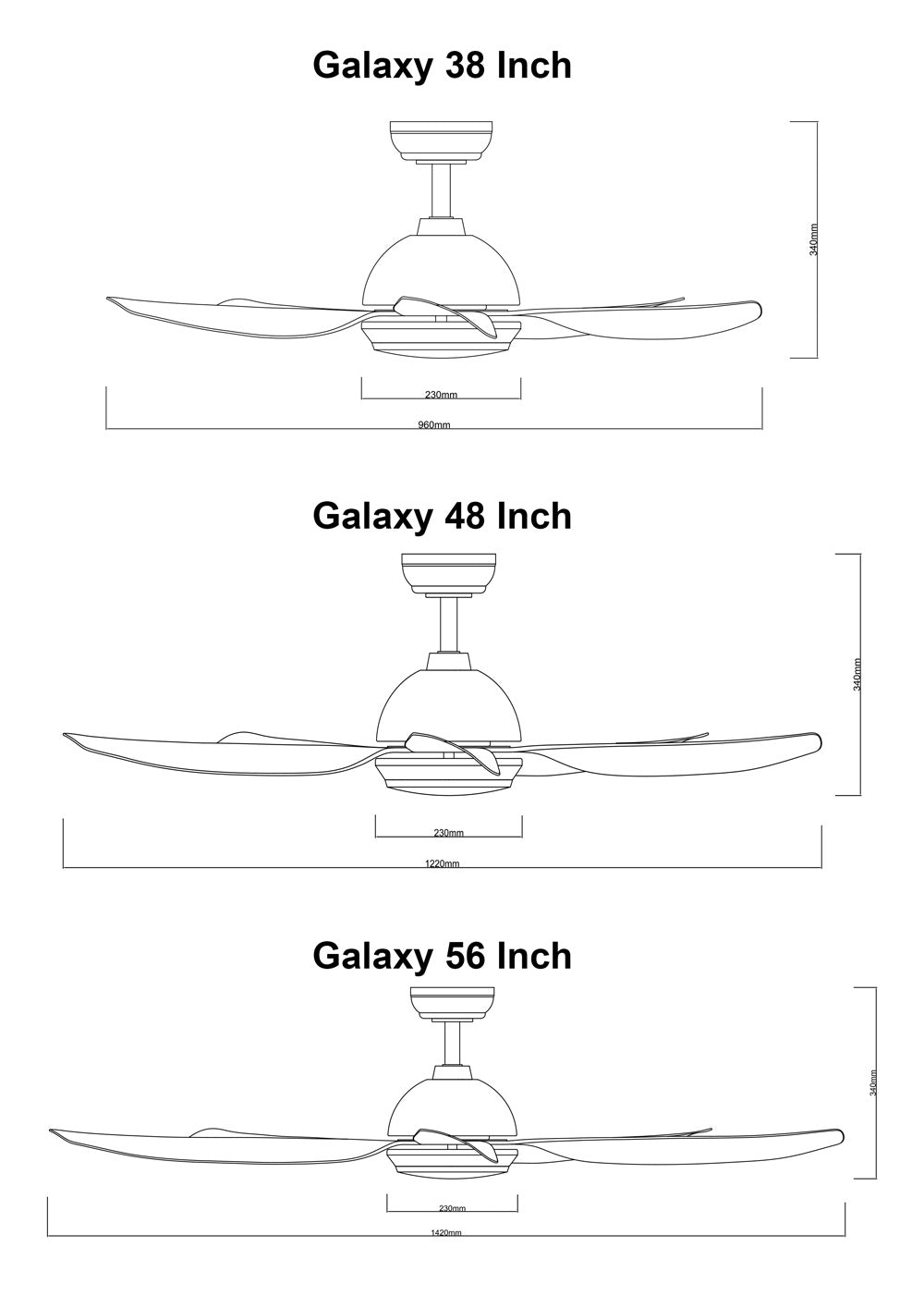 GALAXY5 5-Blades Drop-Rod Ceiling Fan WHITE