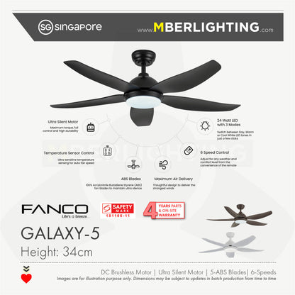 GALAXY5 5-Blades Drop-Rod Ceiling Fan WHITE