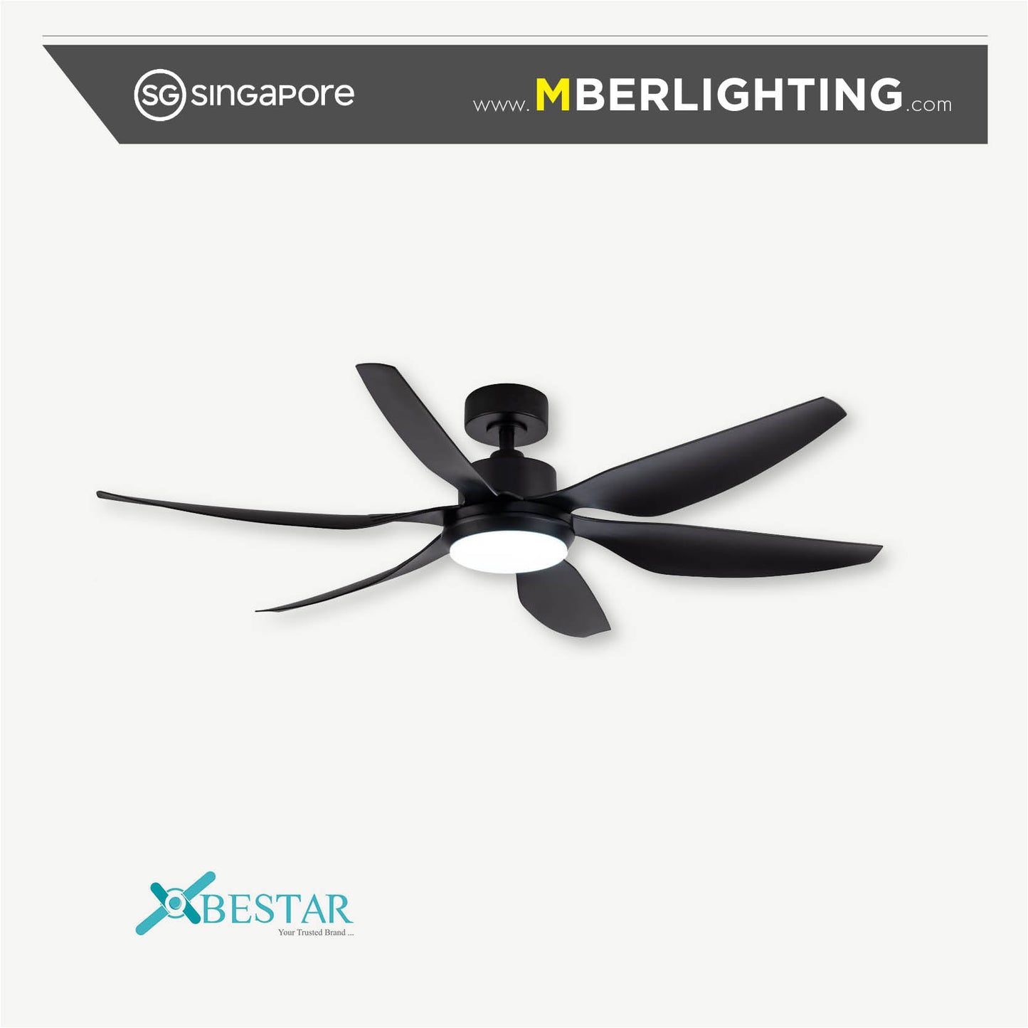 HALI 6-Blades Drop Rod Ceiling Fan BLACK