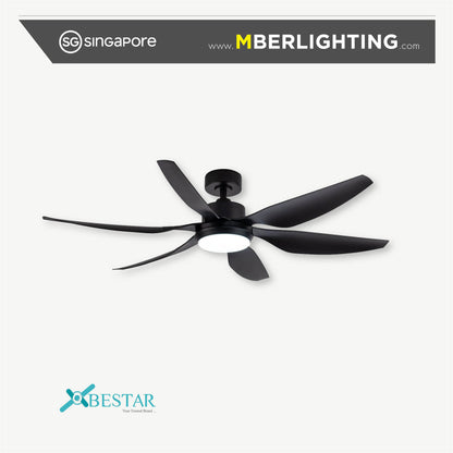 HALI 6-Blades Drop Rod Ceiling Fan BLACK