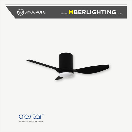 Crestar Hiro+ 42" 3 blade ceiling fan with LED light in black motor casing and black light casing with black fan blades