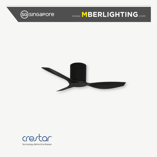 Crestar Hiro+ 50" 3 blade ceiling fan without light in black motor casing with black fan blades
