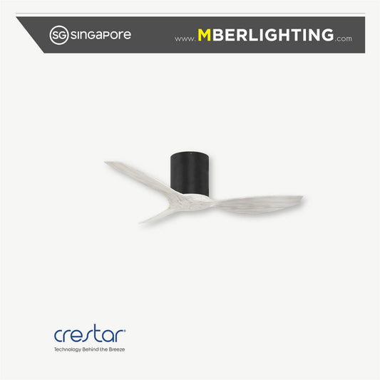 Crestar Hiro+ 42" 3 blade ceiling fan without light in black motor casing with spectrum white tone fan blades