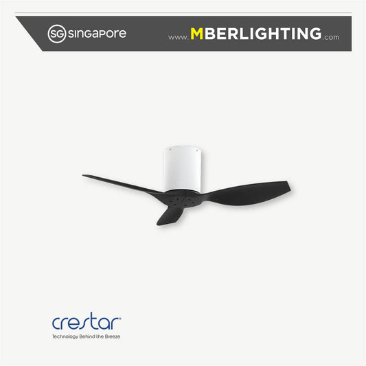 Crestar Hiro+ 42" 3 blade ceiling fan without light in white motor casing with black fan blades