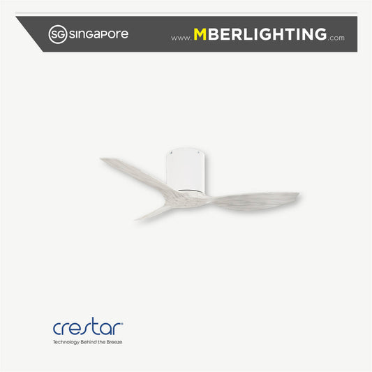 Crestar Hiro+ 42" 3 blade ceiling fan without light in white motor casing with spectrum white tone fan blades