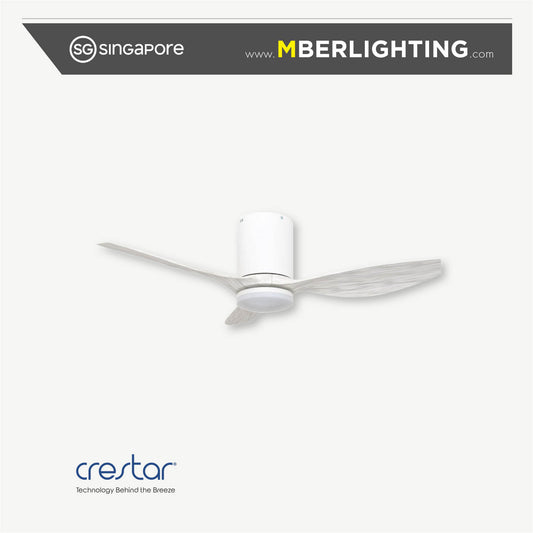 Crestar Hiro+ 42" 3 blade ceiling fan with LED light in white motor casing and white light casing with spectrum white tone fan blades