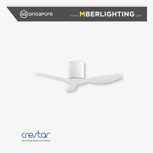 Crestar Hiro+ 42" 3 blade ceiling fan without light in white motor casing with white fan blades