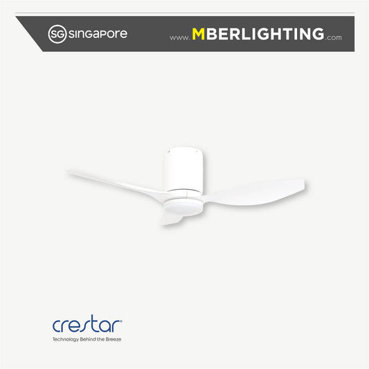 Crestar Hiro+ 42" 3 blade ceiling fan with LED light in white motor casing and white light casing with white fan blades