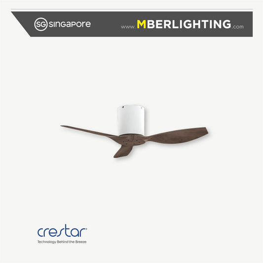Crestar Hiro+ 42" 3 blade ceiling fan without light in white motor casing with walnut wood tone fan blades