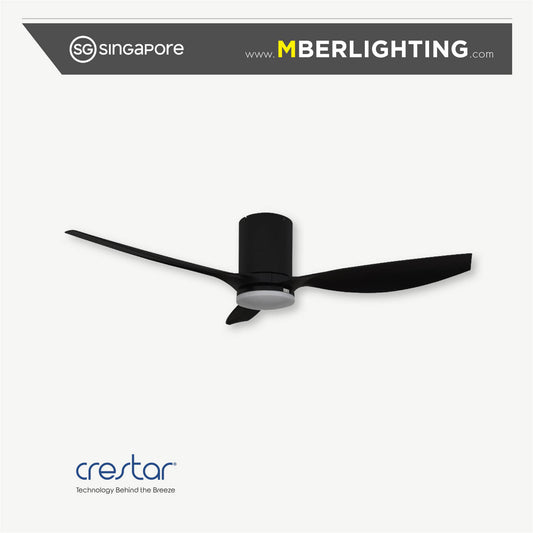 Crestar Hiro+ 50" 3 blade ceiling fan with LED light in black motor casing and black light casing with black fan blades