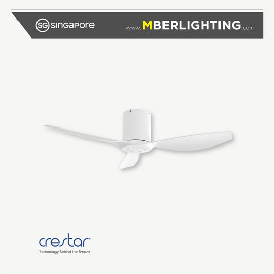 Crestar Hiro+ 50" 3 blade ceiling fan without light in white motor casing with white fan blades