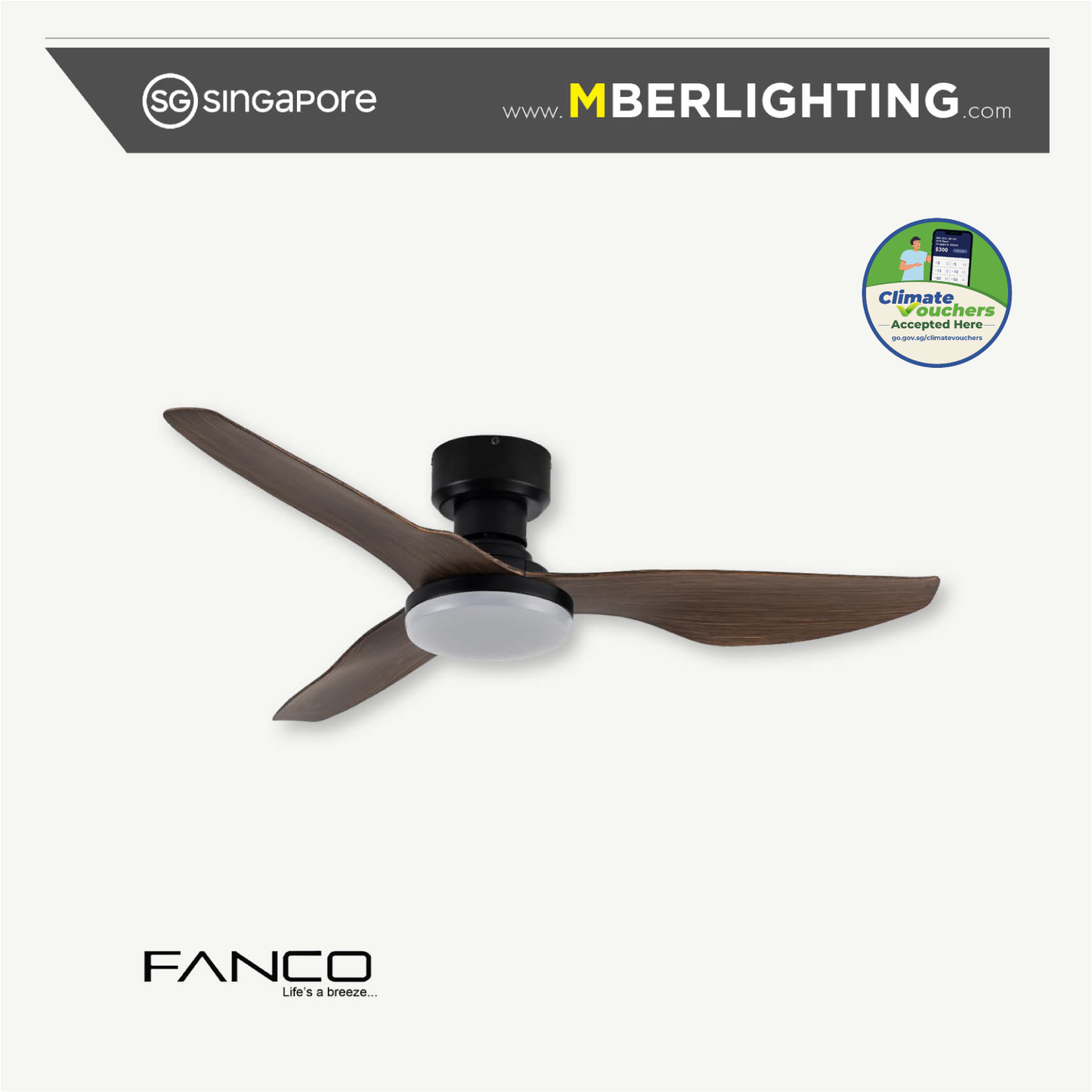 HUGGER 3-Blades Hugger Ceiling Fan WOOD