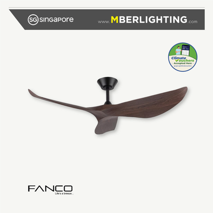 fanco huracan 3 blade ceiling fan with no light in dark wood grain