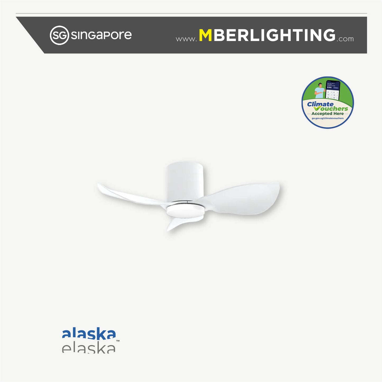 alaska hydsen 35" ceiling fan in full white with LED