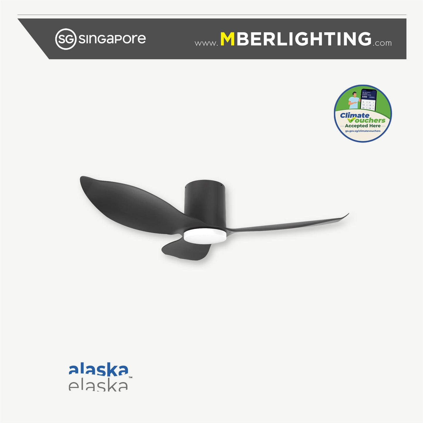 HYDSEN 3-Blades Hugger Ceiling Fan BLACK