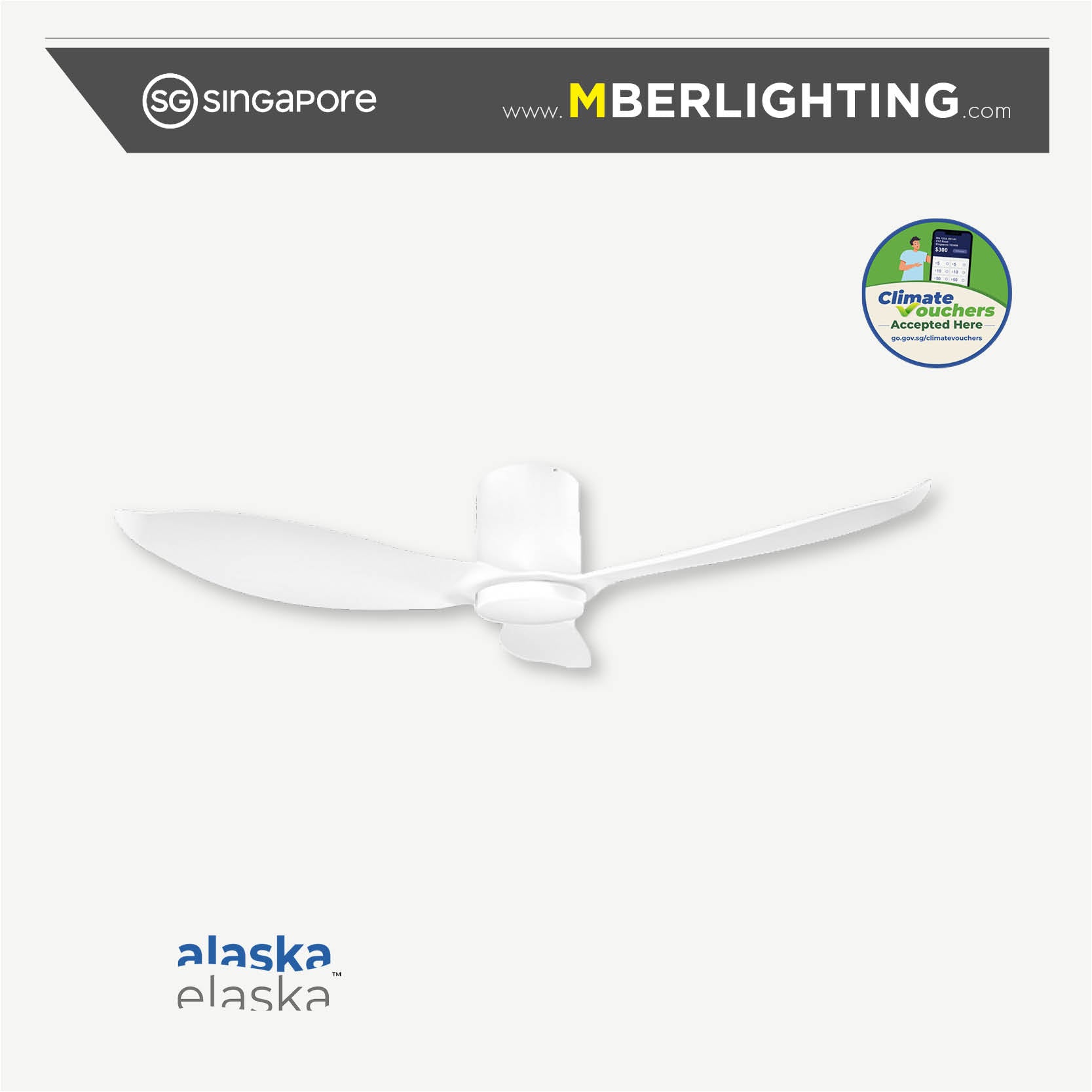 alaska hydsen 52" ceiling fan in full white with LED
