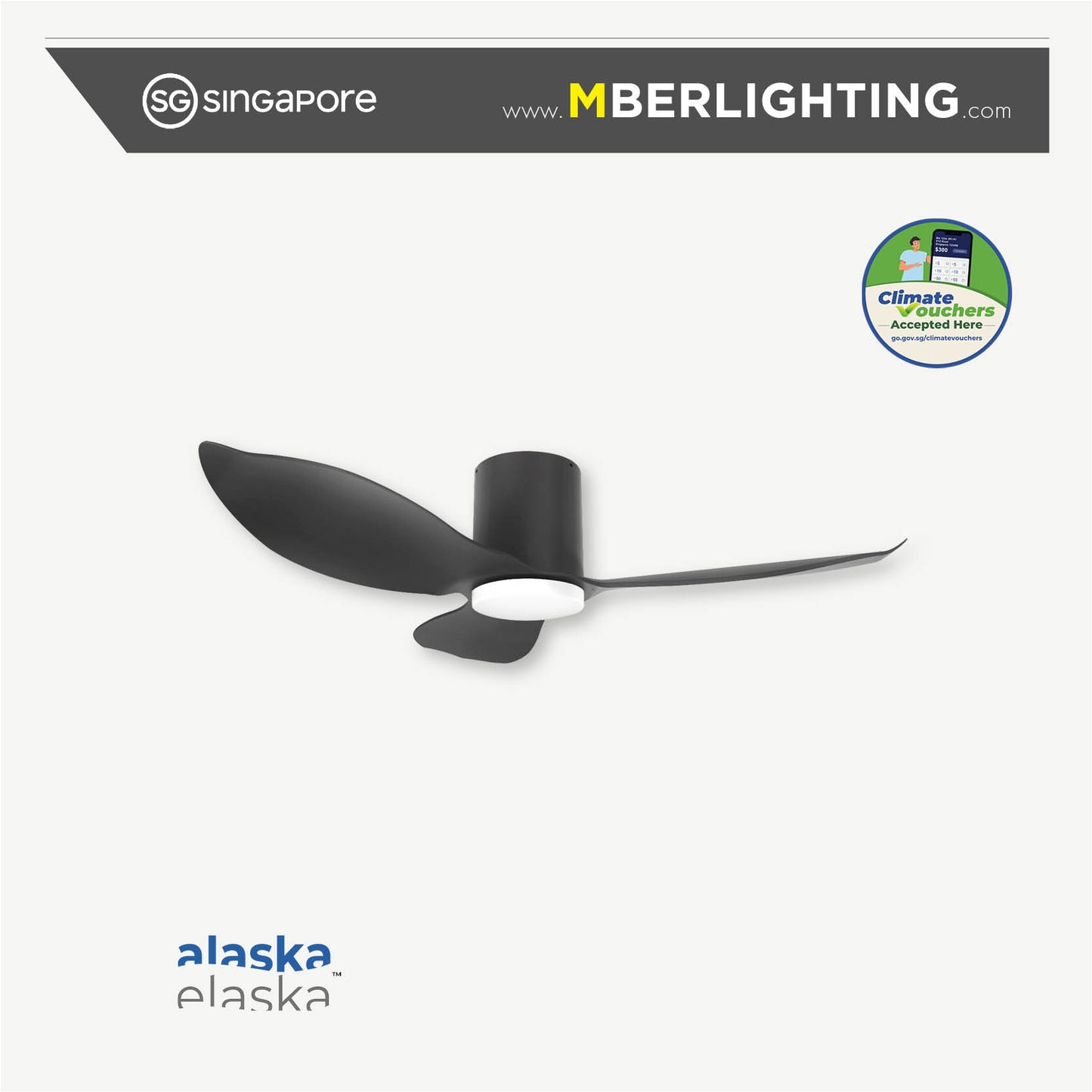 HYSON 3-Blades Hugger Ceiling Fan BLACK