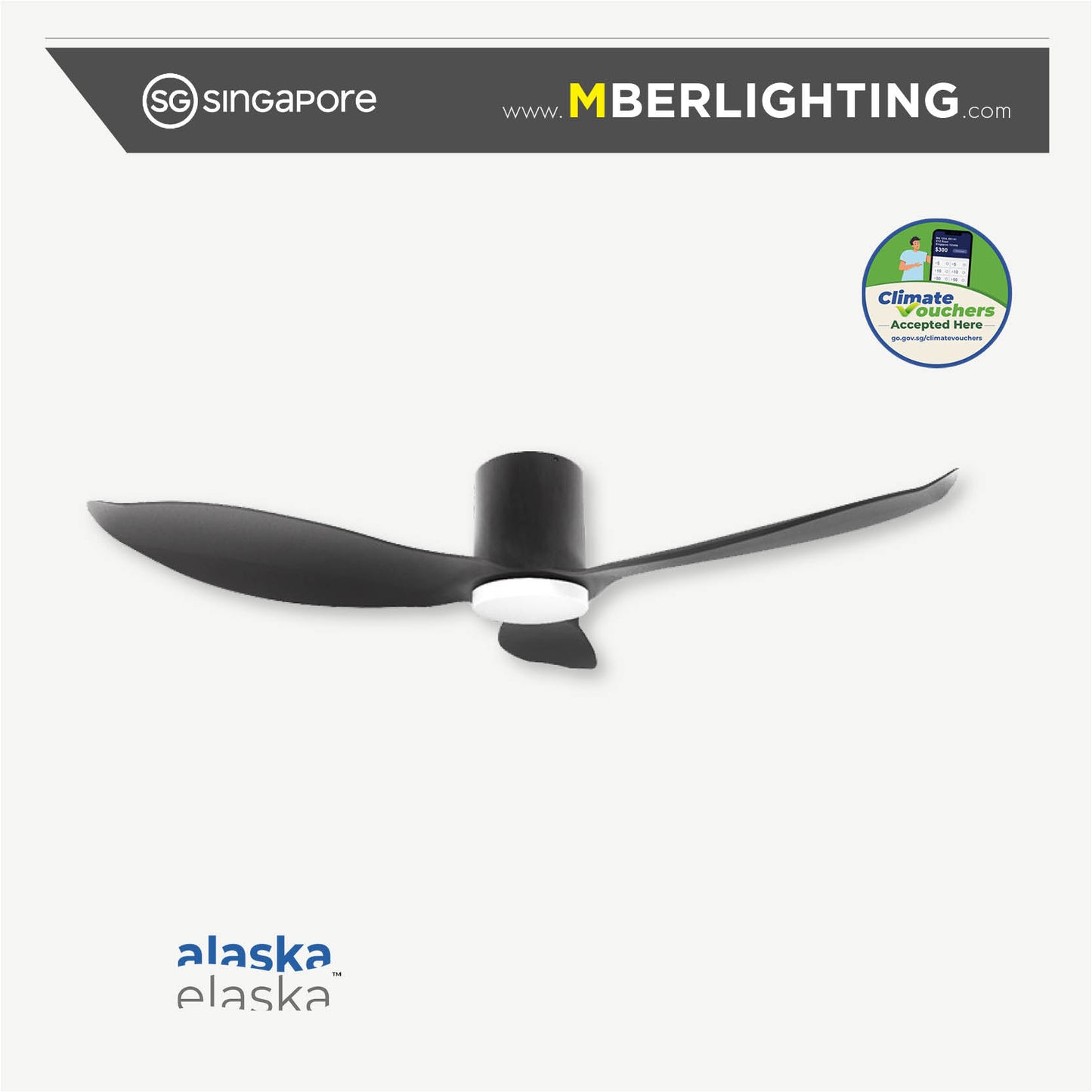HYSON 3-Blades Hugger Ceiling Fan BLACK