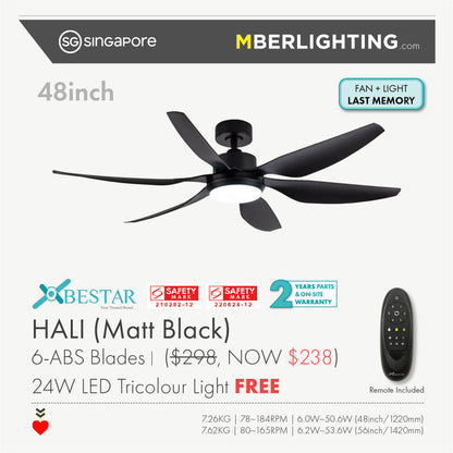 HALI 6-Blades Drop Rod Ceiling Fan BLACK