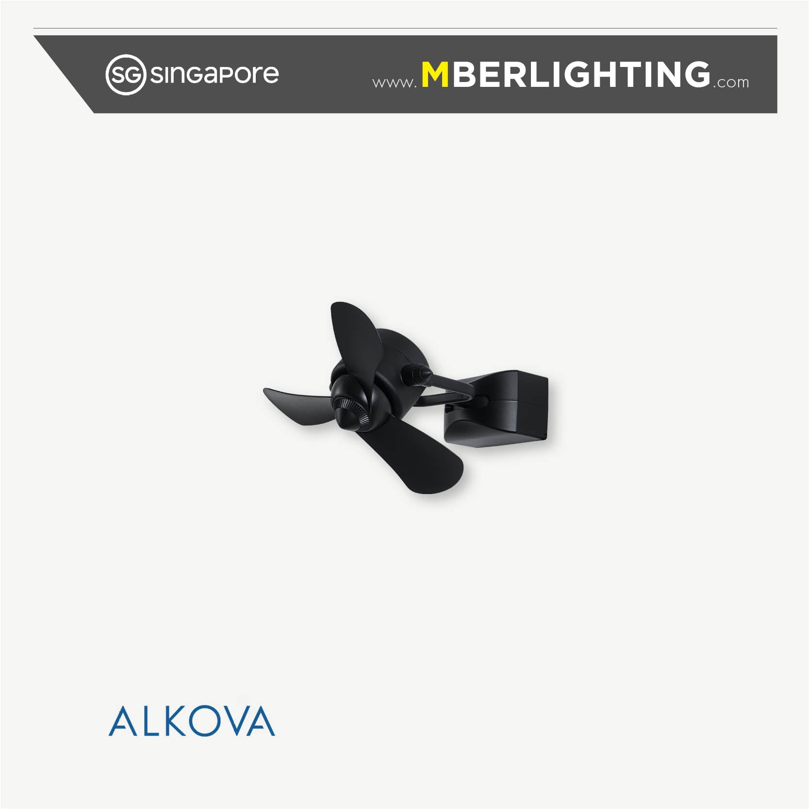 Alkova Joy-W black wall mount fan