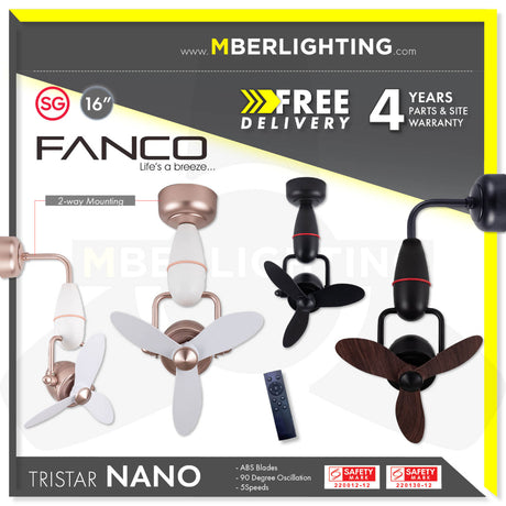 FANCO NANO Tristar 16" Corner Fan - Ceiling & Wall Mount Option