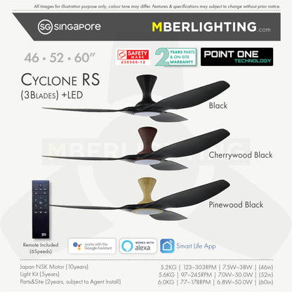 cyclone 3blade ceiling fan in black blade showing different colour combinations