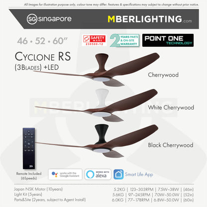 cyclone 3blade ceiling fan in cherry wood blade showing different colour combinations