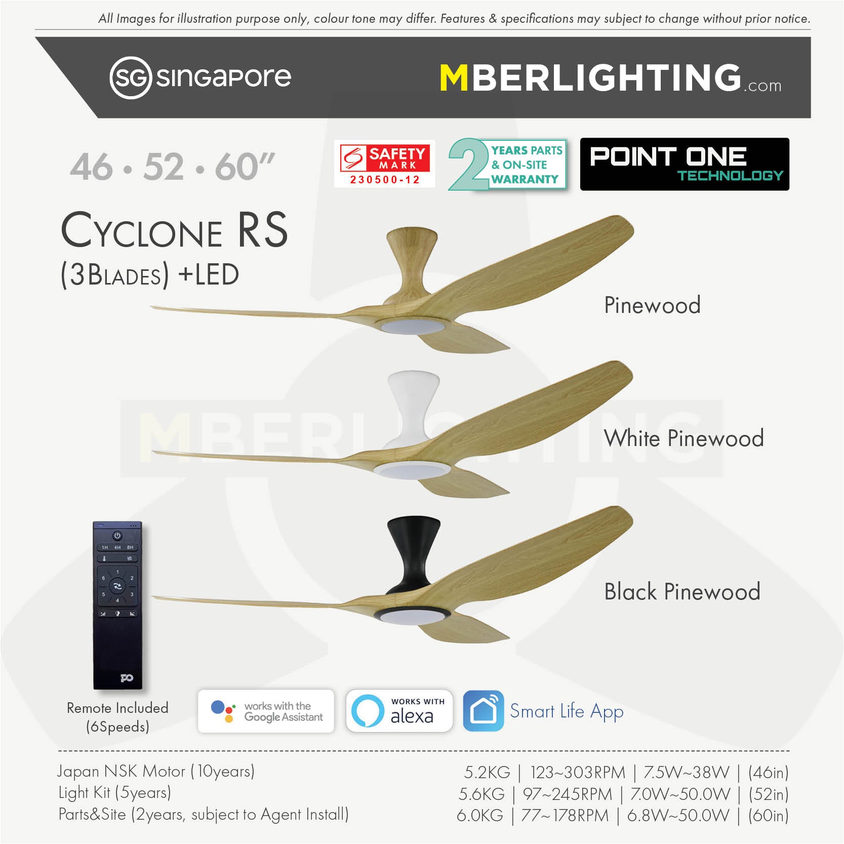 cyclone 3blade ceiling fan in pine wood blade showing different colour combinations