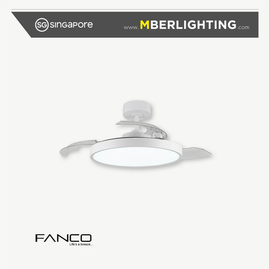 RETRACT 3-Blades Drop Rod Ceiling Fan WHITE