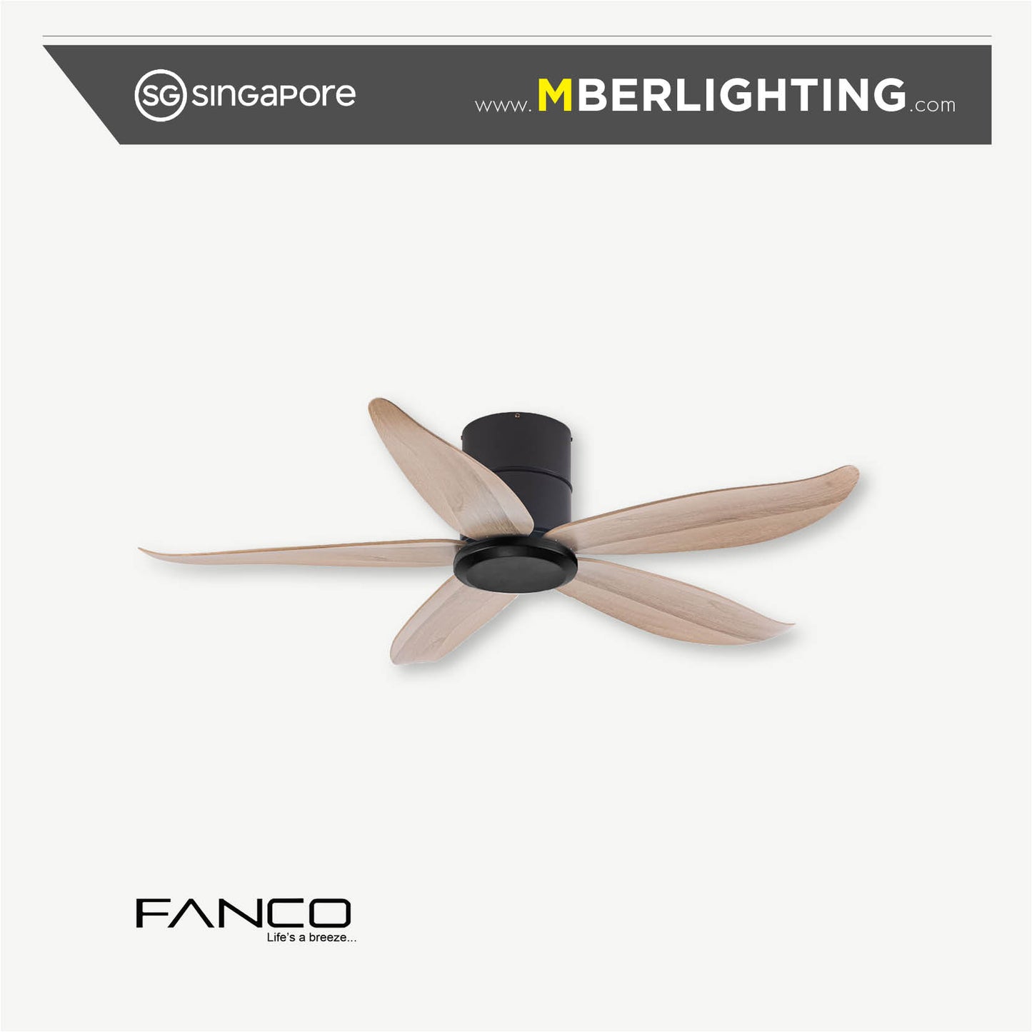 RITO5 5-Blades Hugger Ceiling Fan BLACK PINE