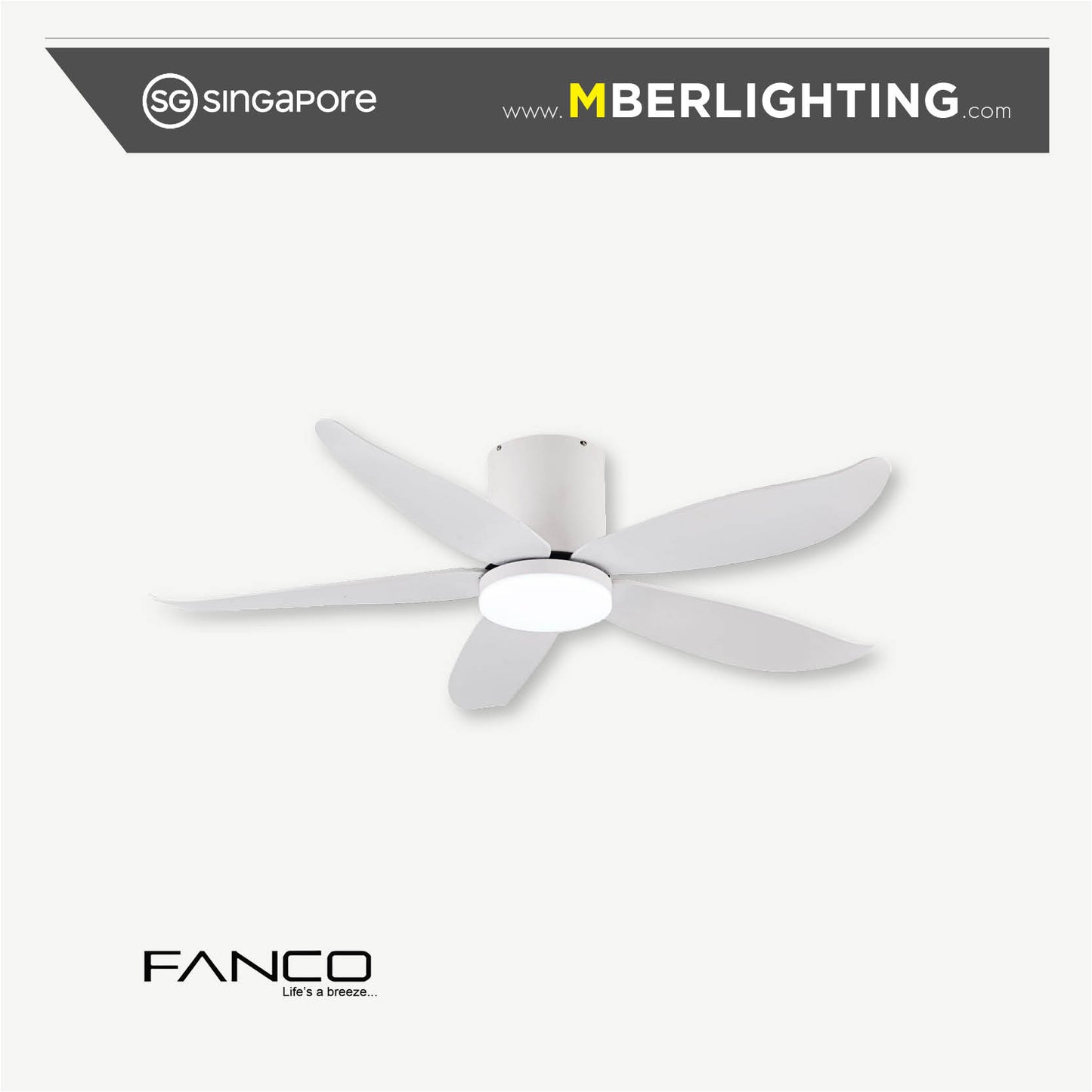 RITO5 5-Blades Hugger Ceiling Fan WHITE
