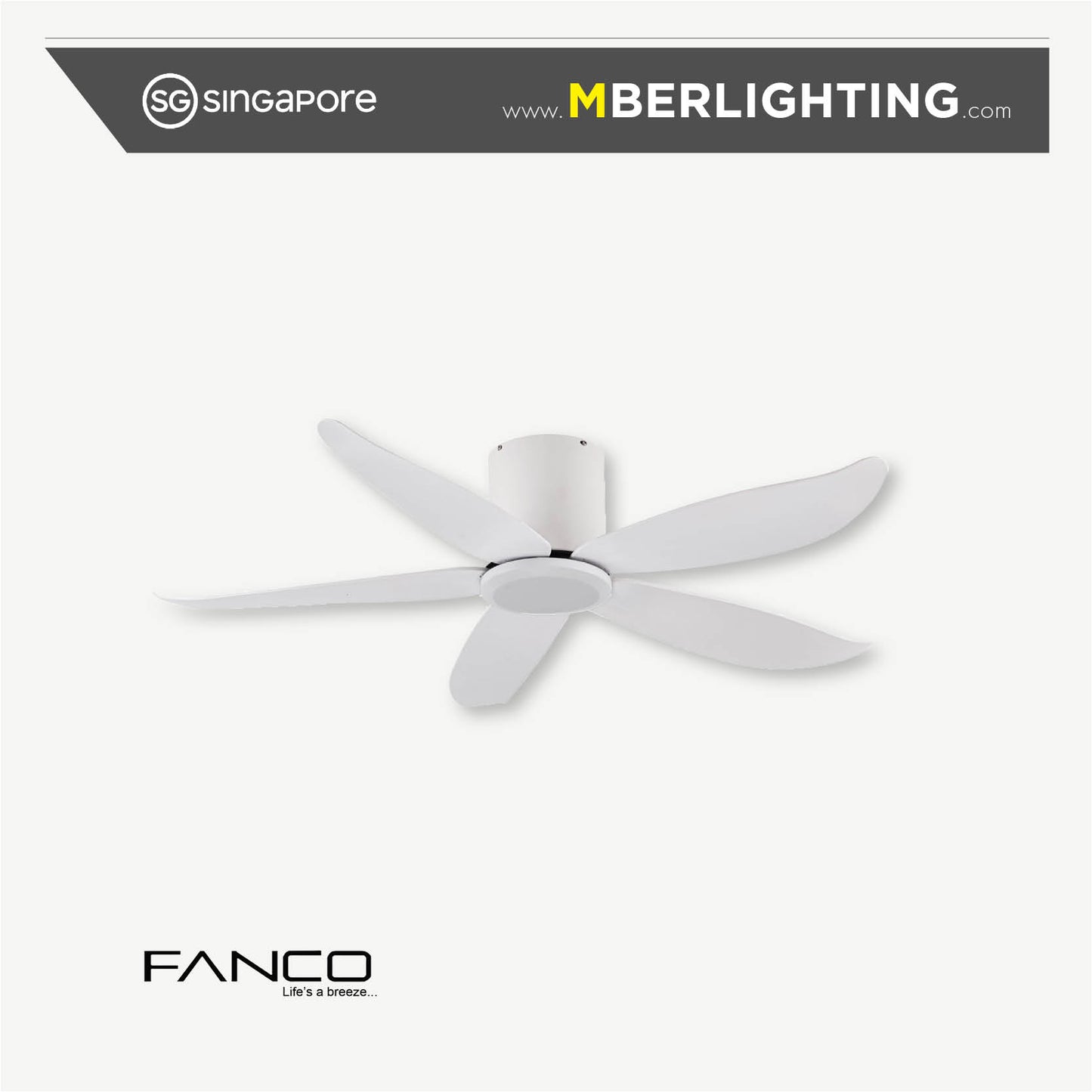 RITO5 5-Blades Hugger Ceiling Fan WHITE