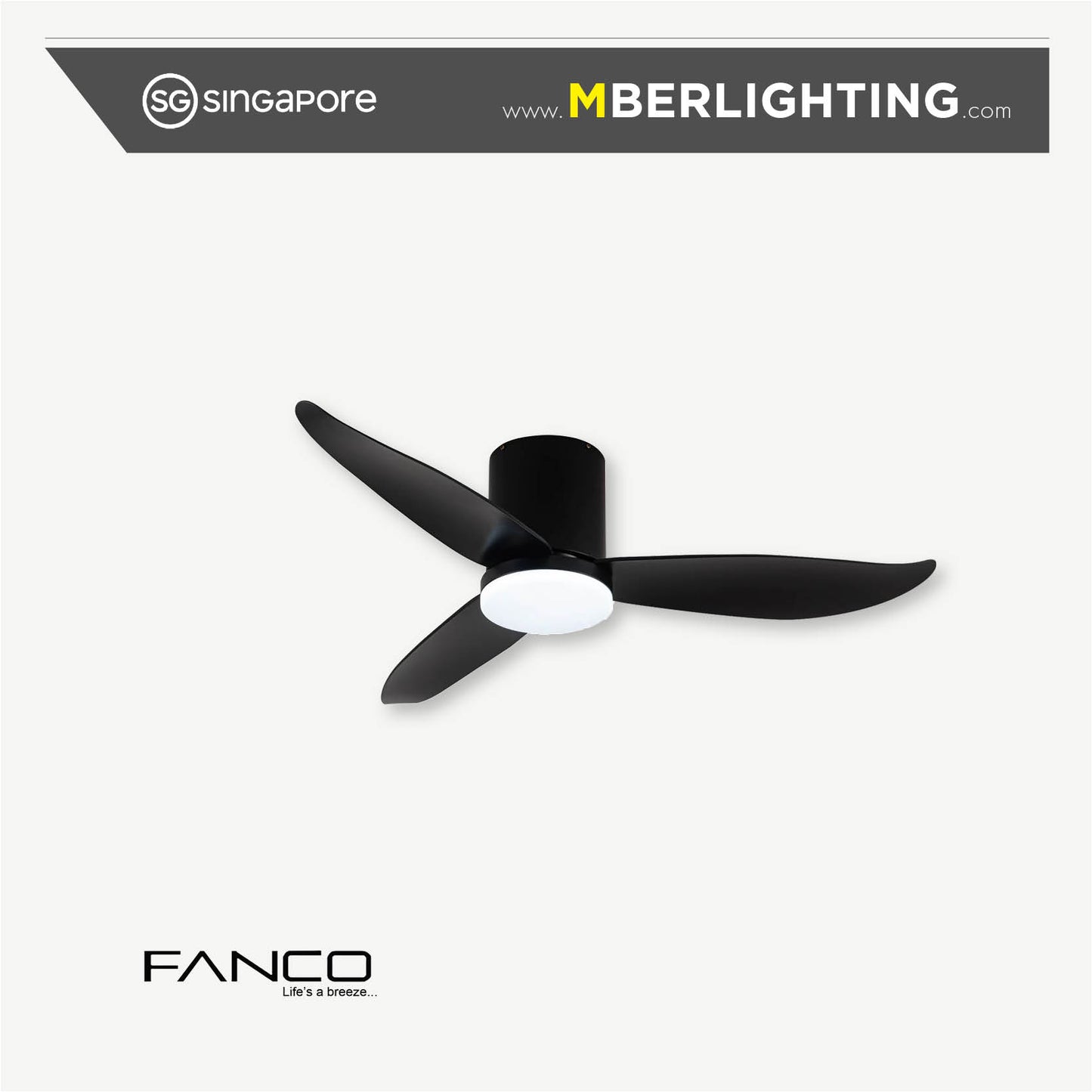 RITO3 3-Blades Hugger Ceiling Fan BLACK