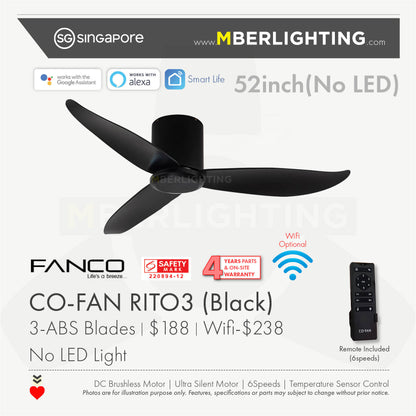 RITO3 3-Blades Hugger Ceiling Fan BLACK
