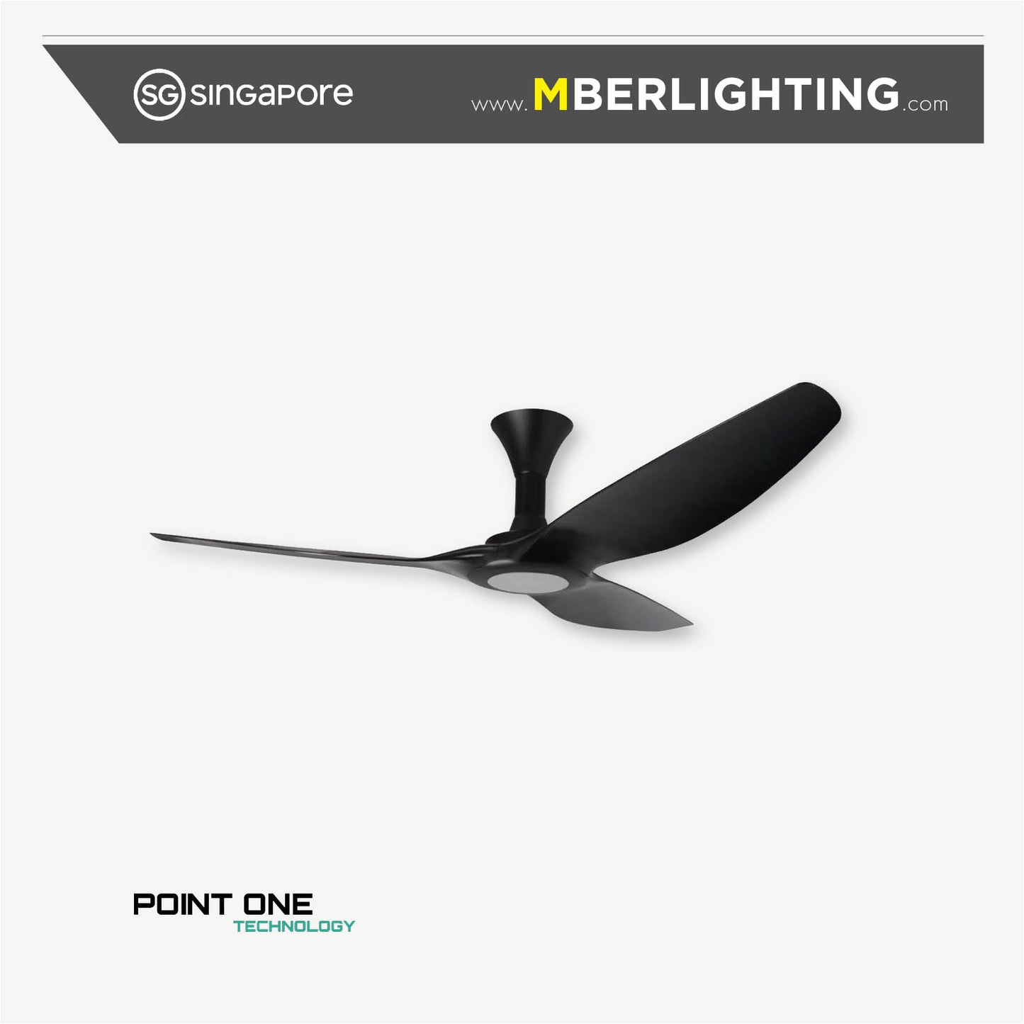 TYPHOON RS 3 blade ceiling fan model with LED, in full Black.
