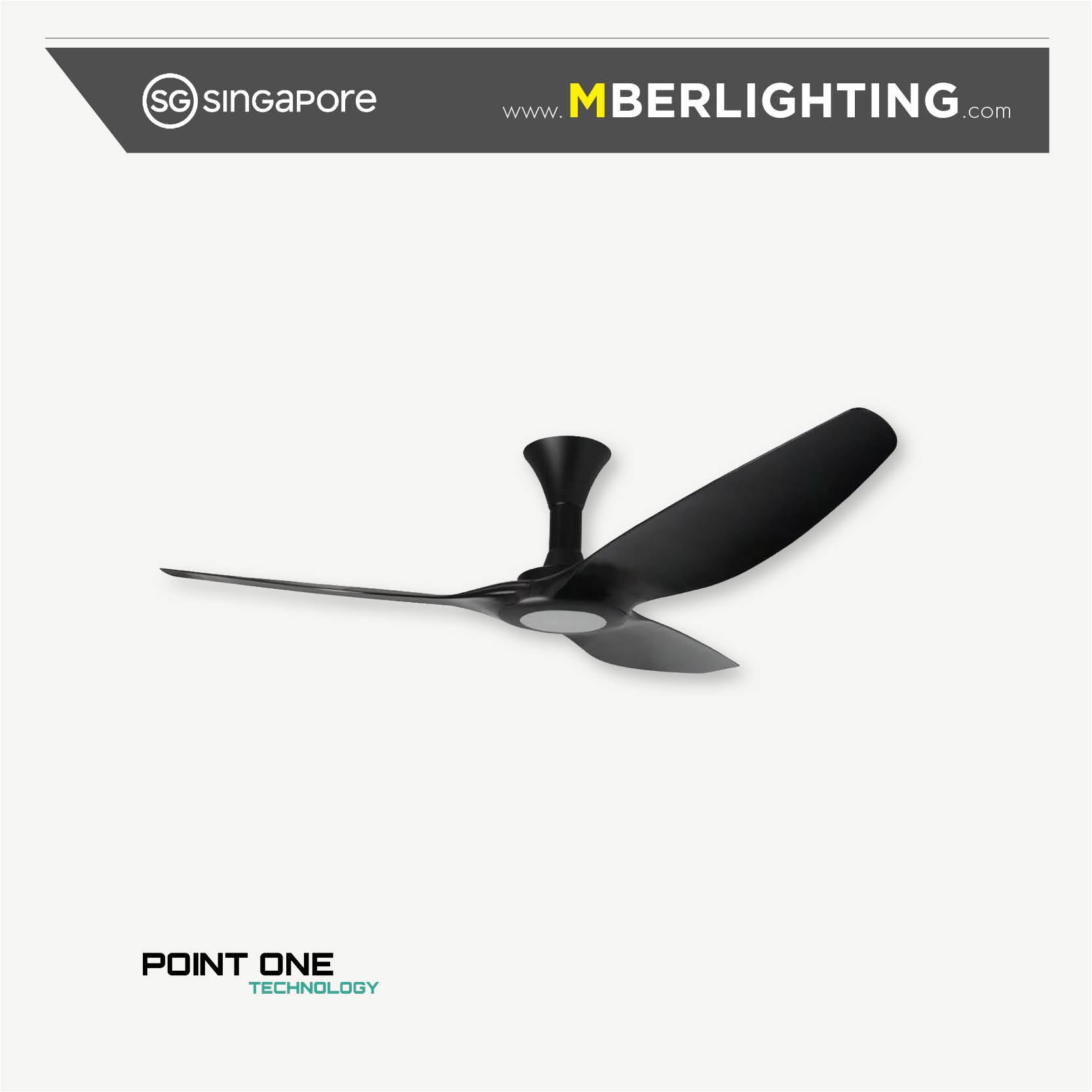 TYPHOON RS 3 blade ceiling fan model with LED, in full Black.