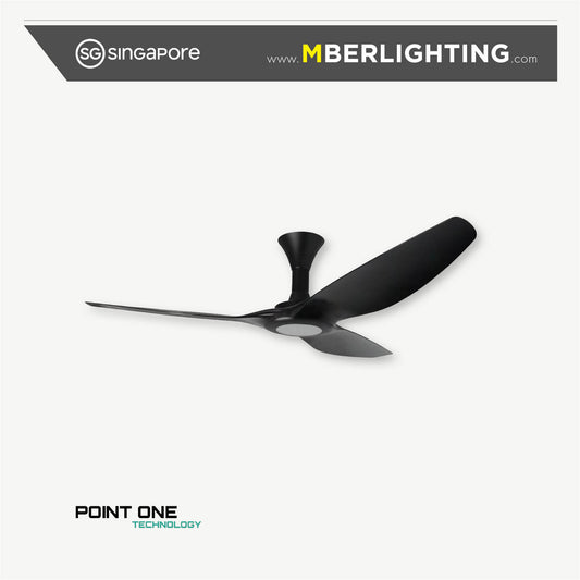 TYPHOON RS 3 blade ceiling fan model with LED, in full Black.