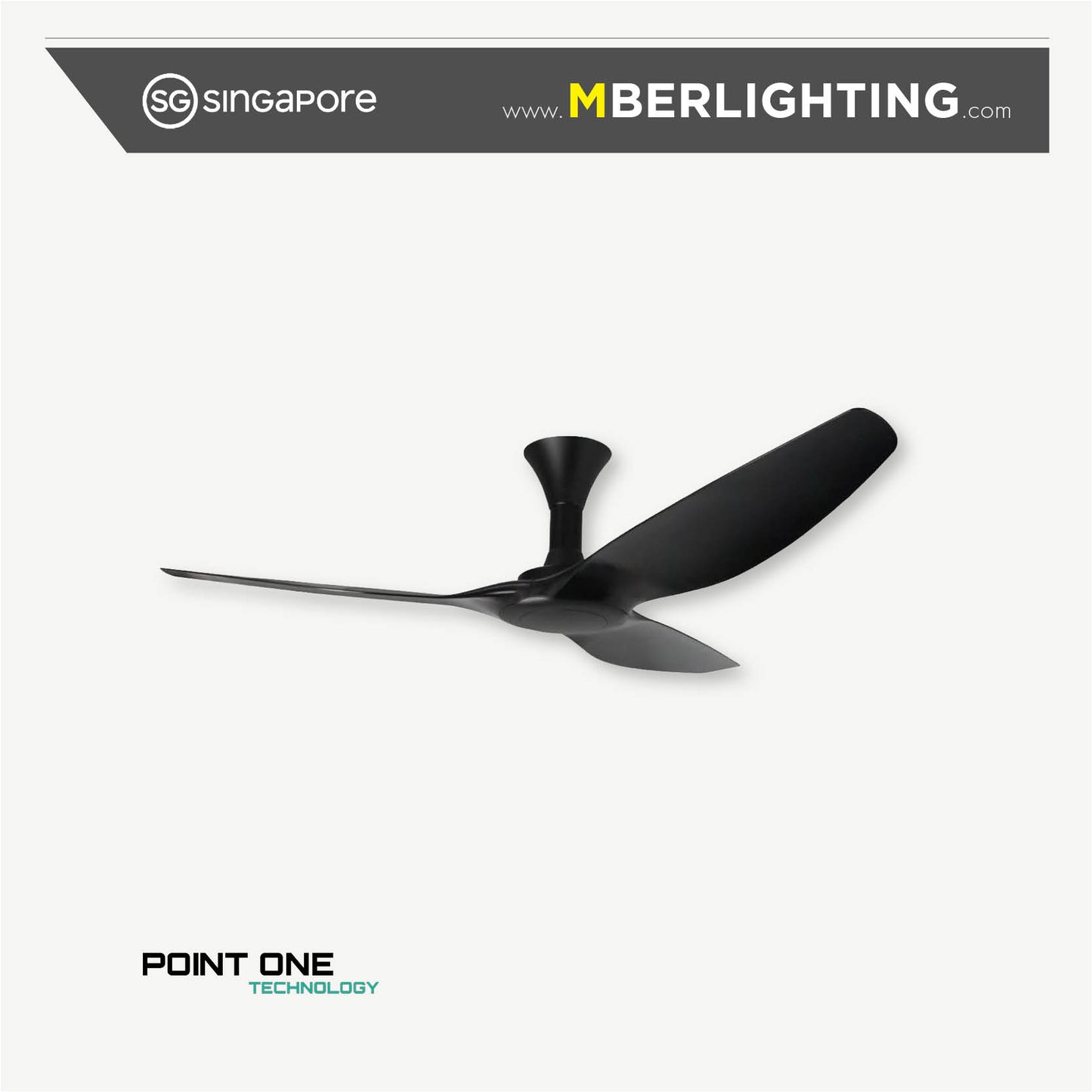 TYPHOON RS 3 blade ceiling fan model without LED, in full Black.