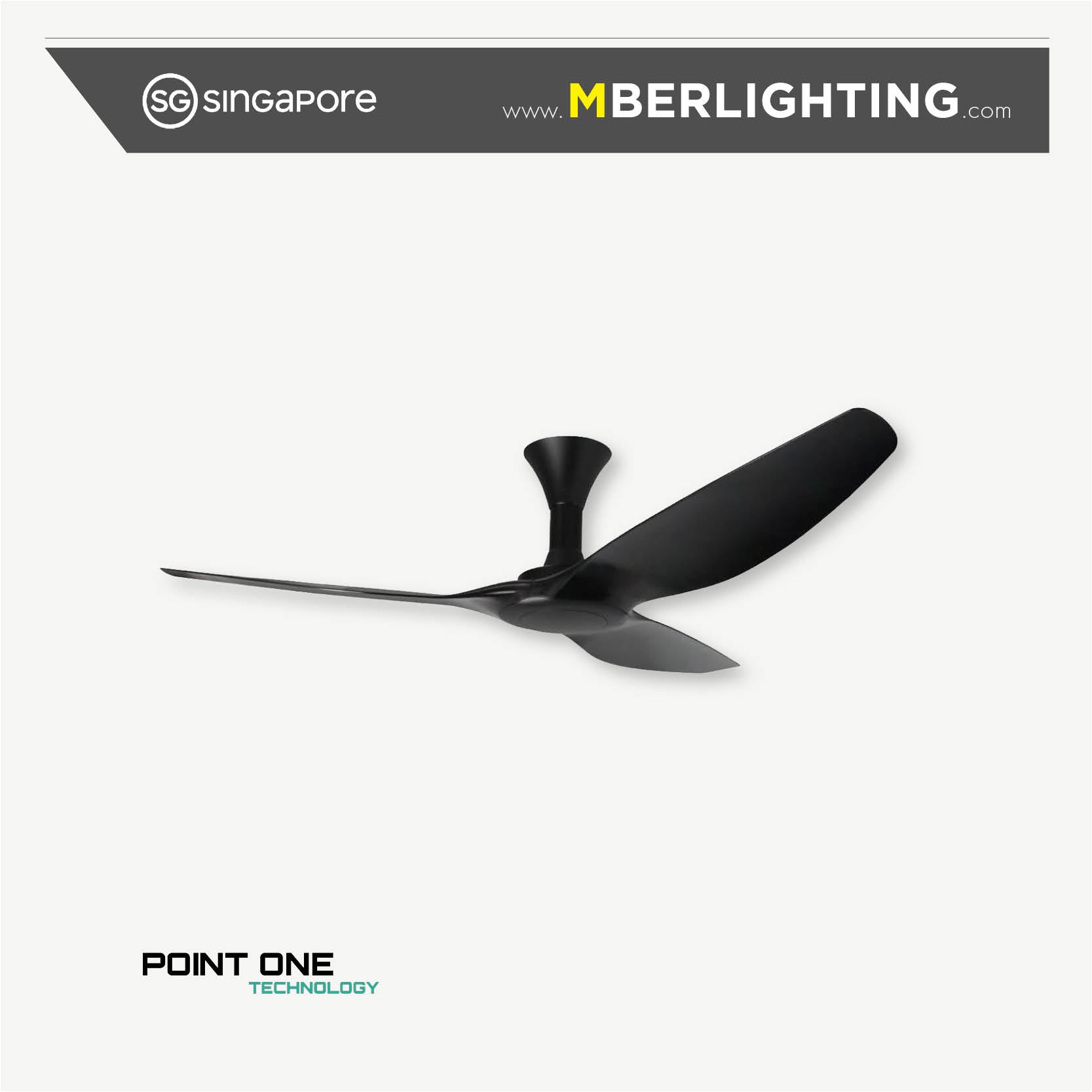 TYPHOON RS 3 blade ceiling fan model without LED, in full Black.