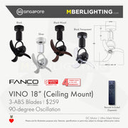 FANCO VINO 18" Corner Fan - Ceiling & Wall Mount Option