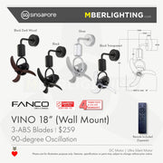 FANCO VINO 18" Corner Fan - Ceiling & Wall Mount Option